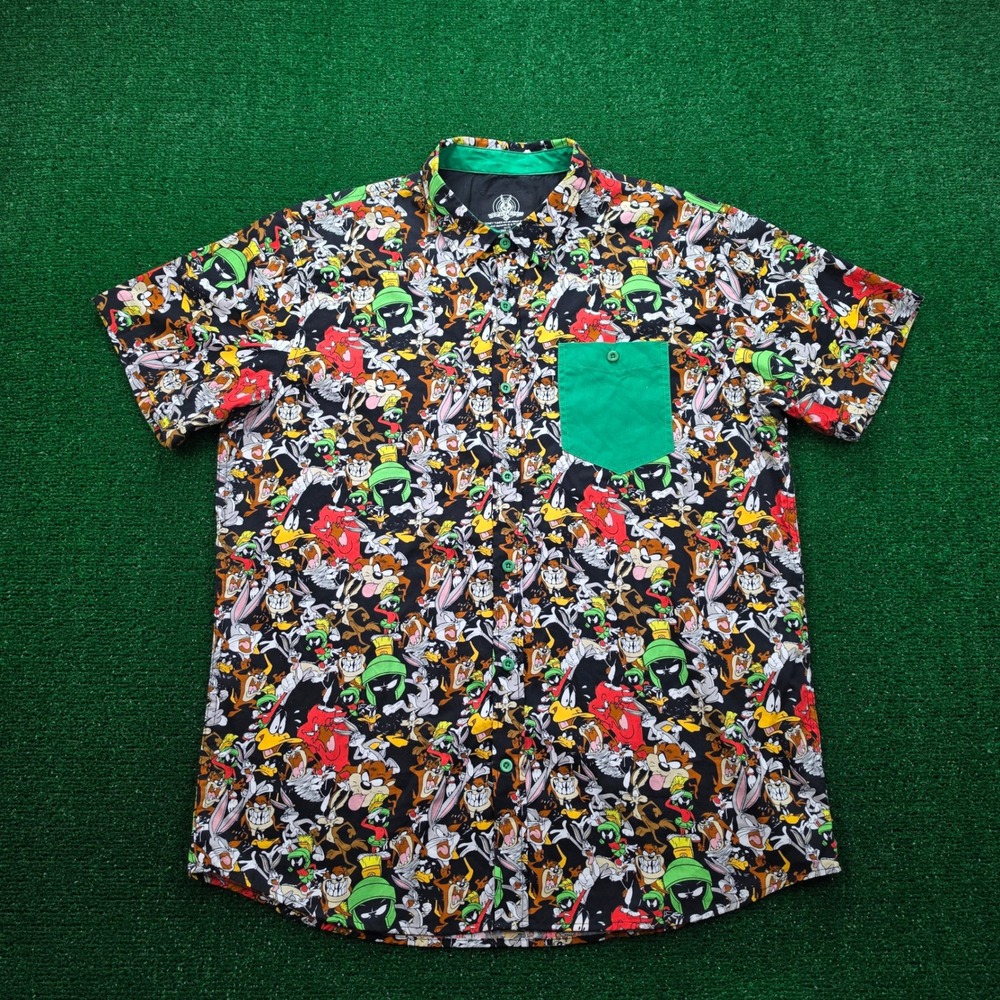 Warner‎ Bros Looney Tunes Shirt Mens XL Button Up Graphic AOP Bugs Daffy Marvin